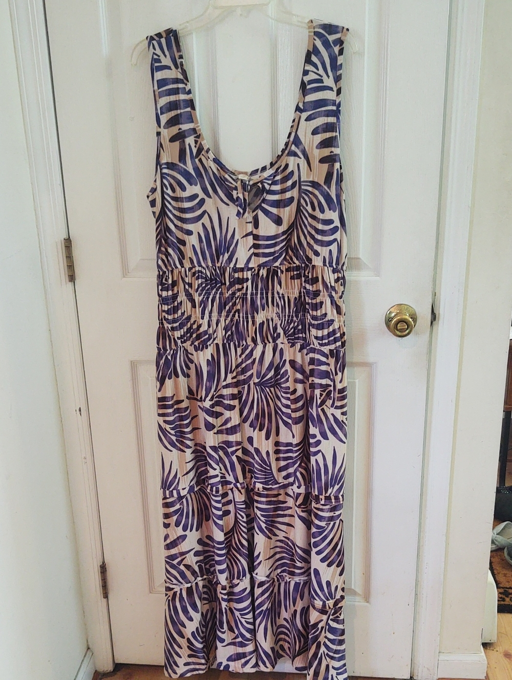 NYC Cream Maxi Dress with Navy Leaf Print - 2X